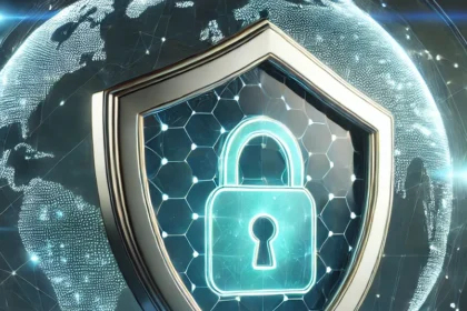 En iyi VPN servislerinin temel faydalarını simgeleyen bu görselde, çevrimiçi gizlilik ve güvenliği temsil eden dijital bir kalkan ile kilit simgesi yer alıyor. Arka plandaki dünya haritası, küresel erişim ve veri korumasını vurguluyor.